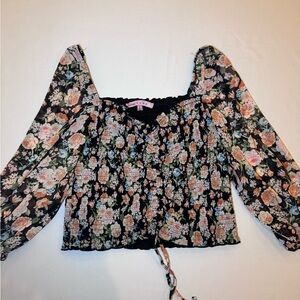 Crave Fame Black and Pink Floral Blouse